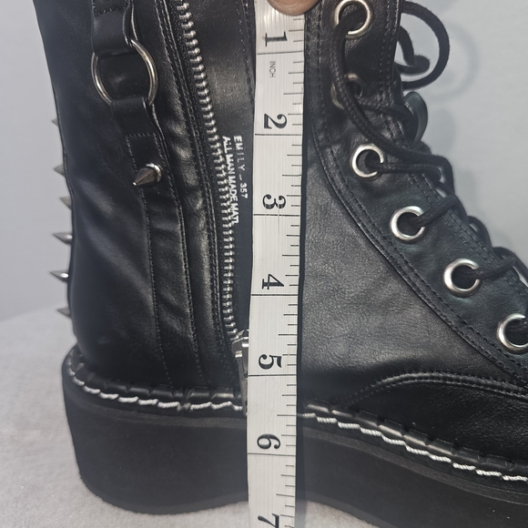 Demonia Emily-357 Black Platform Combat Boots Spikes Harness Punk Goth Sz 7-7.5 - Picture 10 of 12